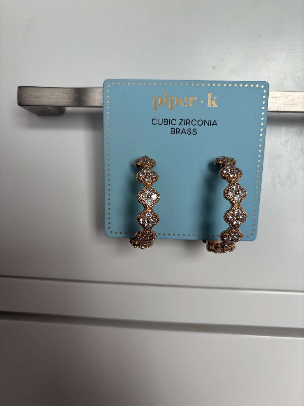 Piper K Gold-Tone Cubic Zirconia Brass Patterned Hoop Earrings